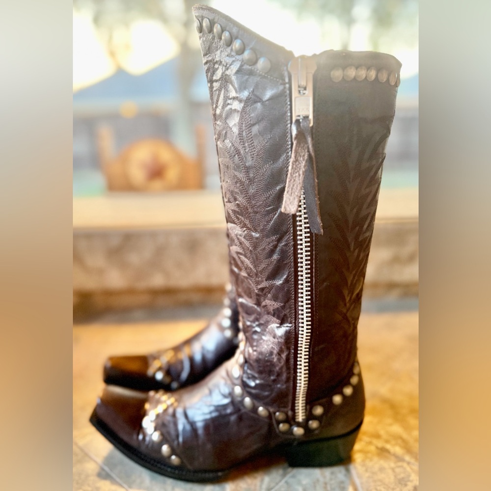Old Gringo Studded Tall Western Boots Womens 7B Brown Leather Snip Toe Knee High - Picture 4 of 12